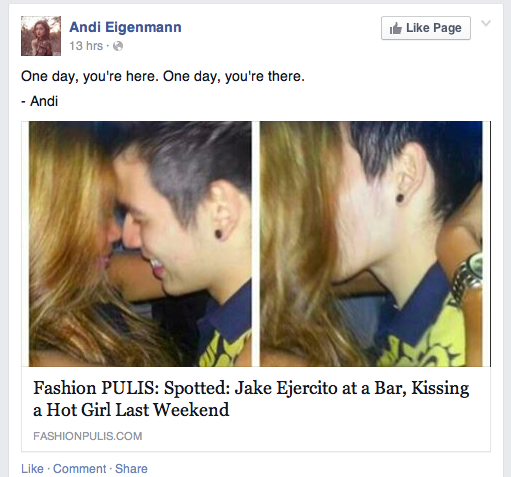 LOOK: Andi Eigenmann Reacts to Jake Ejercito's Kissing Photo